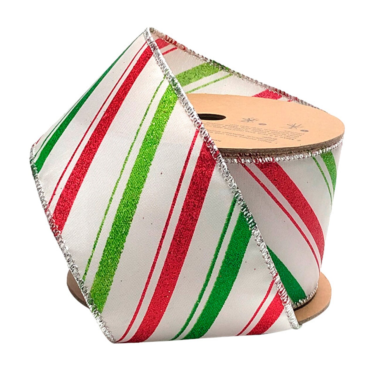 LaRibbons2 1/2" Wired Ribbon | "Holiday Striped" White/Red/Green | 10 Yard Roll